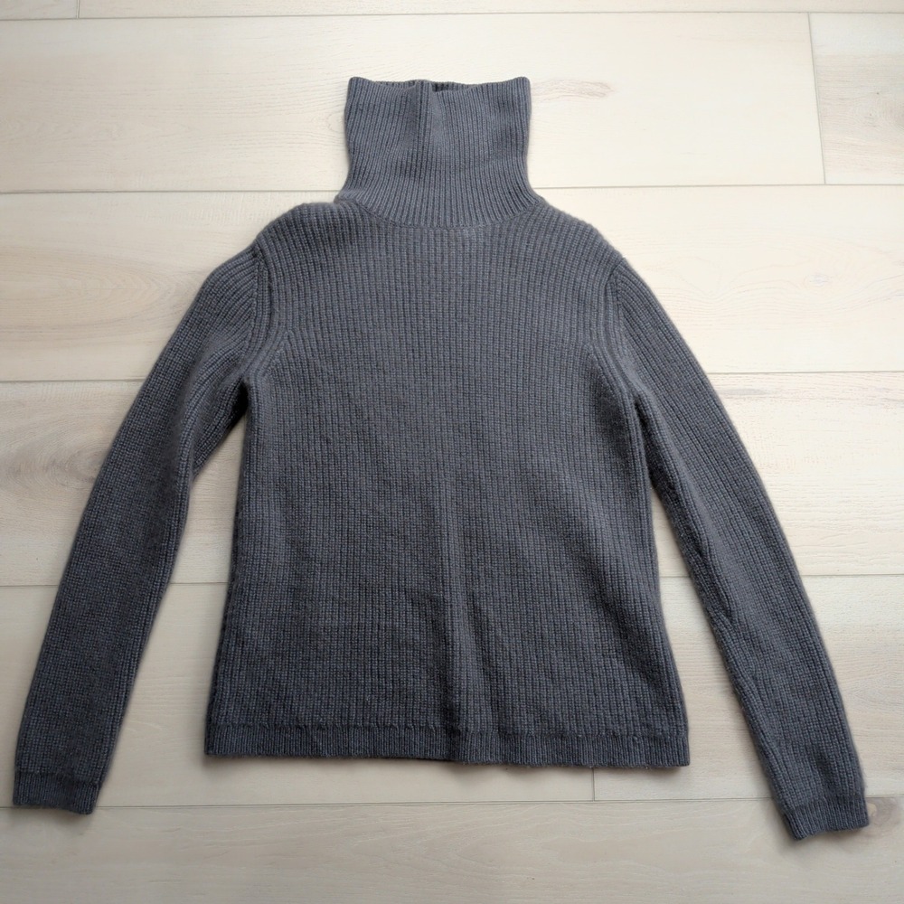 Jenni Kayne Ribbed Knit Turtleneck Sweater Women Medium Charcoal Gray